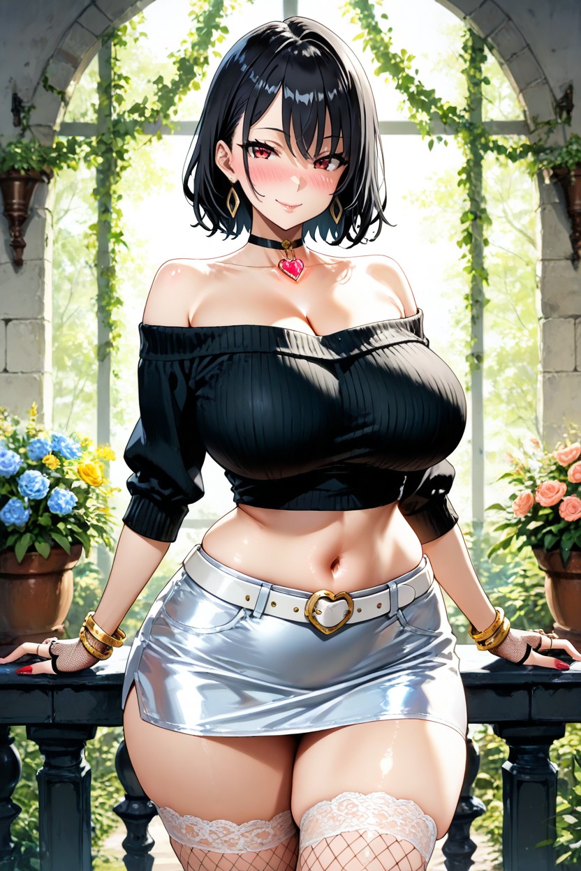 Large Breast, Looking At The Viewer, Long Fingerless Fishnet Gloves Hentai AI Porn