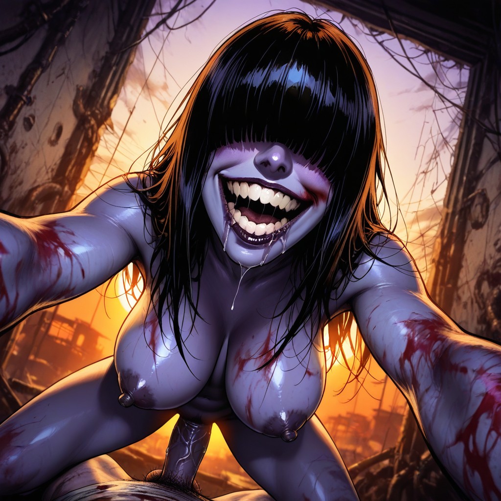 White Hair, Mouth Open Wide, Creepy Smiling Hentai AI Porn