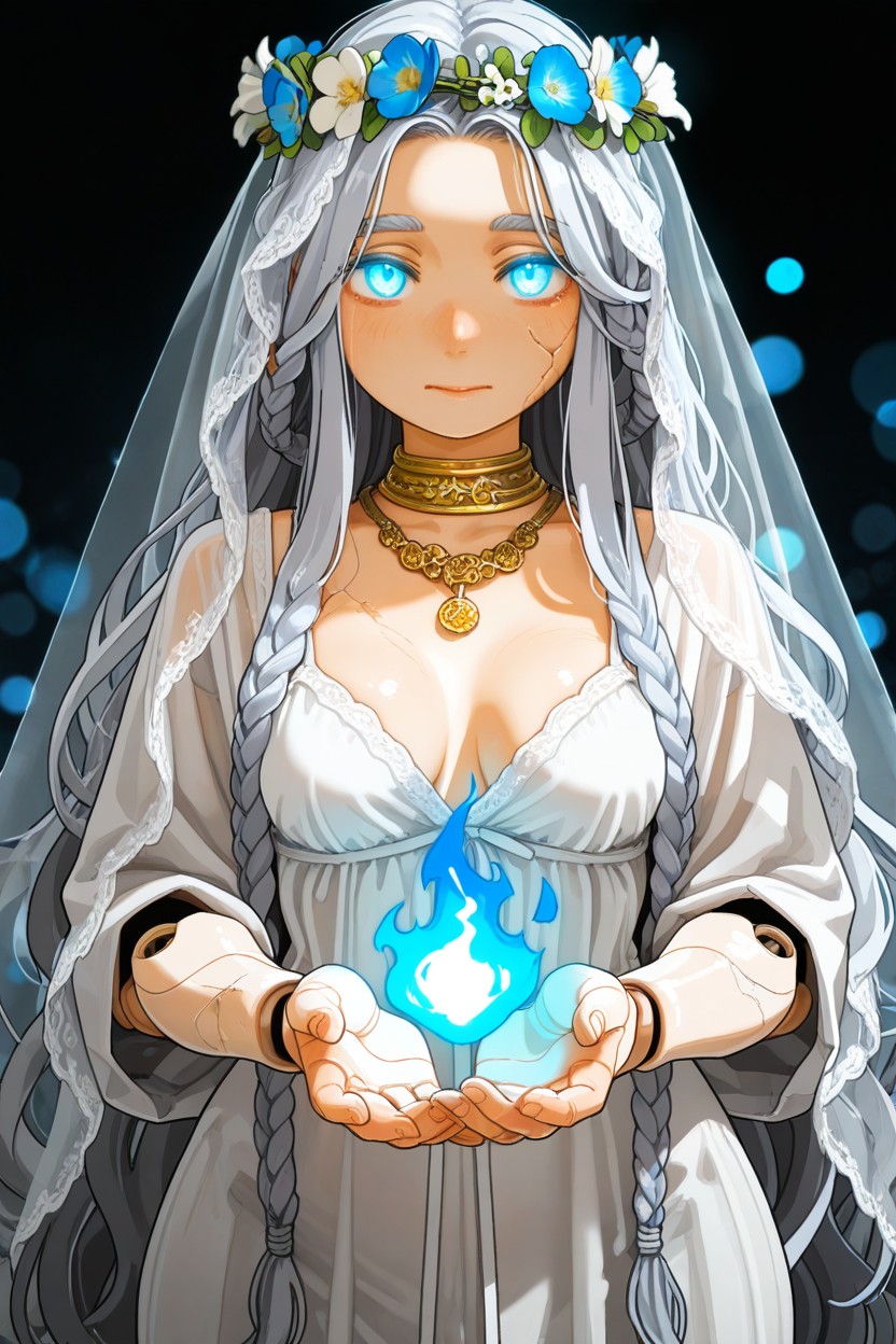 Revenant From Elden Ring Nightreign, Pale Cracked Skin, Blue Bokeh Hentai AI Porn