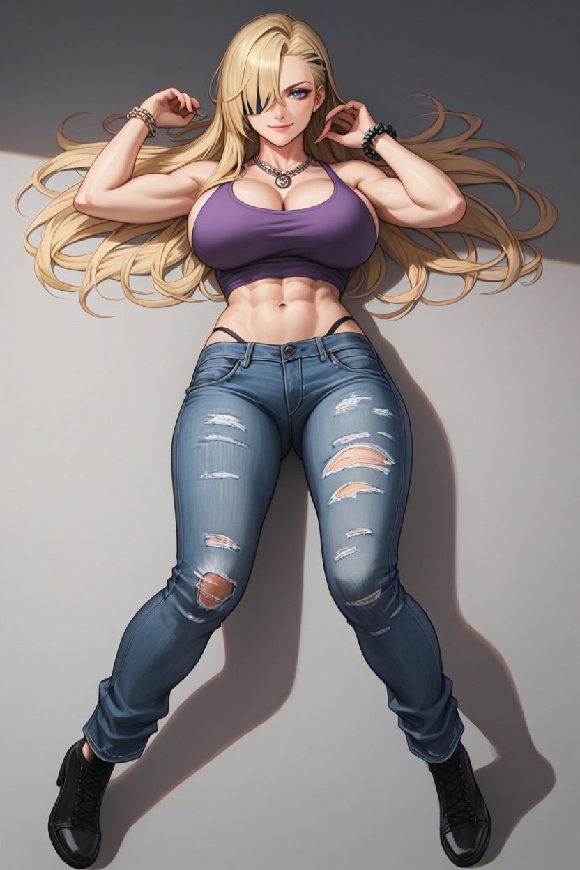Confident Intense Gaze, Blue Eyes, Metal Wallet Chain Hentai IA