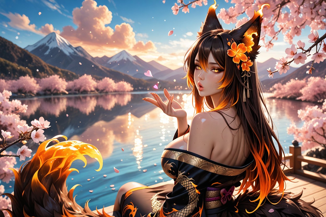 Cherry Blossoms, Bokeh, Water Hentai IA