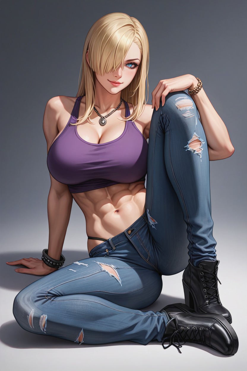 Layered Tousled, Realistic Face Full Body View Spread Legs, Rebellious Smirk Hentai AI Porn