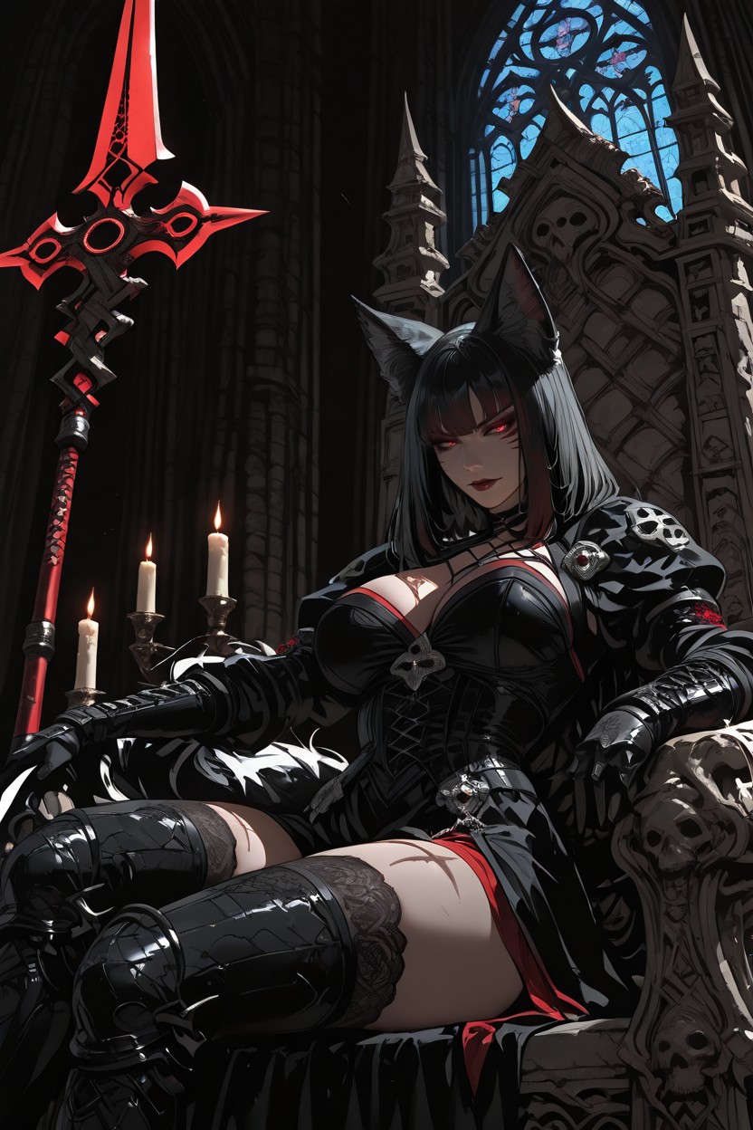 18+, Huge Fluffy Fox Tail, Dark Divine Gothic Style Hentai AI Porn