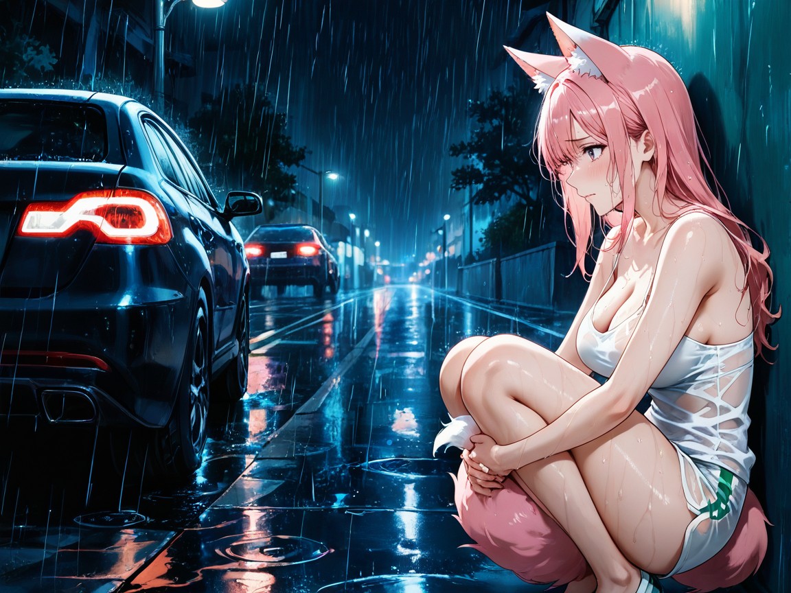 Thighs Exposed, Green Gym, Pink Fox Tail Hentai AI Porn
