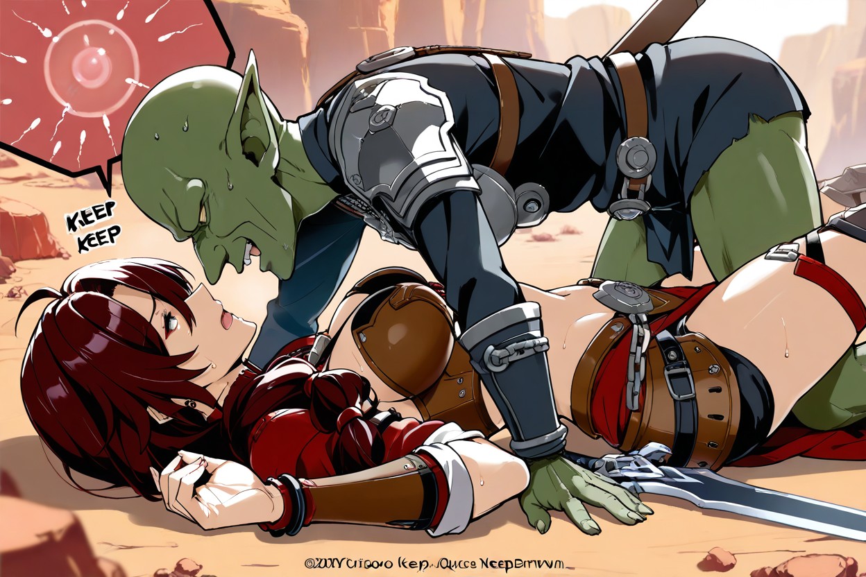 Combat Stance, Front Of Male Goblin, Drop Of Sweat Hentai AI Porn