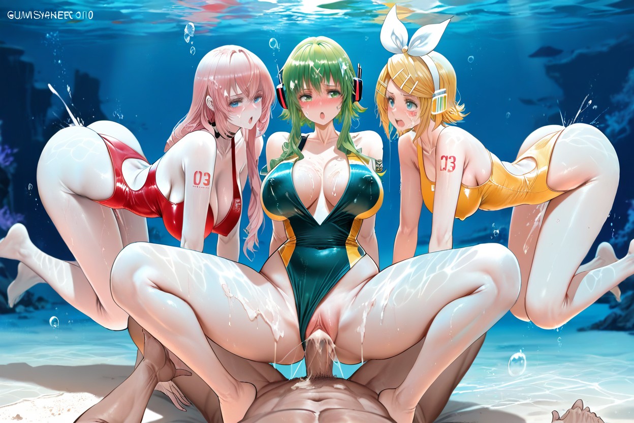 Gumi The Vocaloid, Cum On Face, 3 People Hentai AI Porn