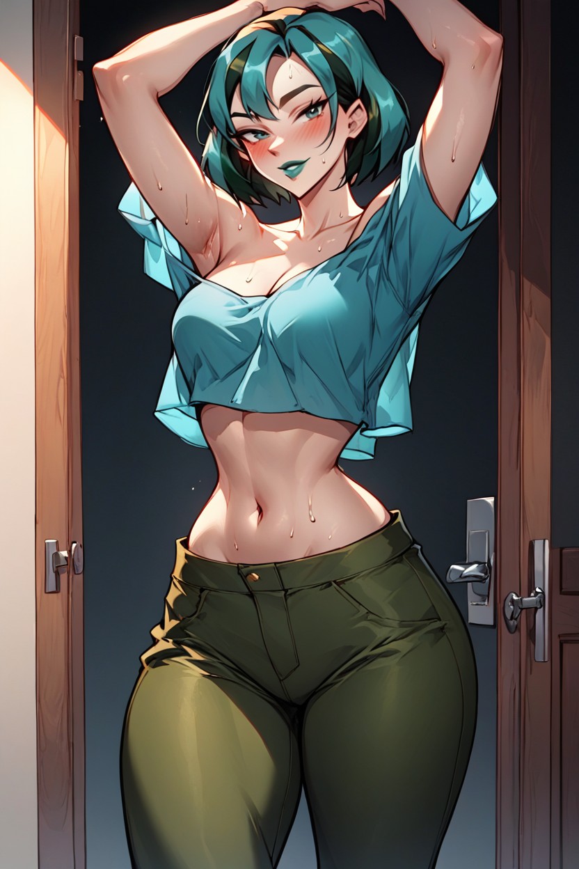 Arms In Frame, Standing, Green Lipstick Hentai AI Porn