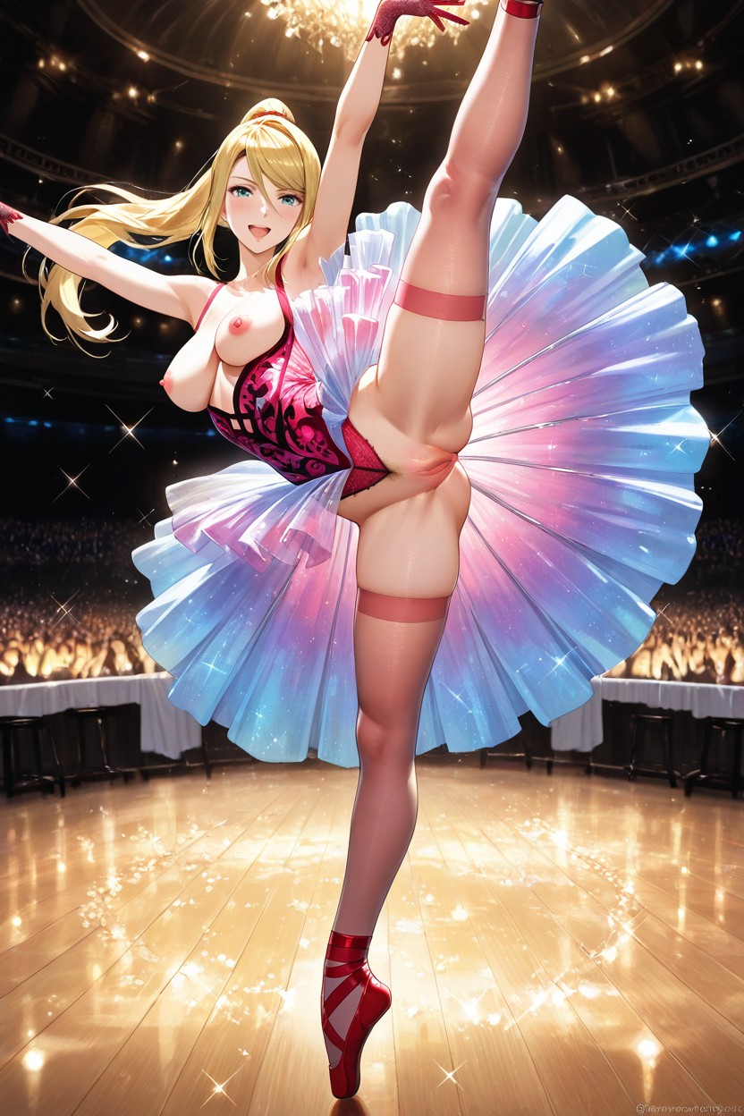 Ponytail, Many Spectators Watching, Blonde Pubic Hair Hentai AI Porn
