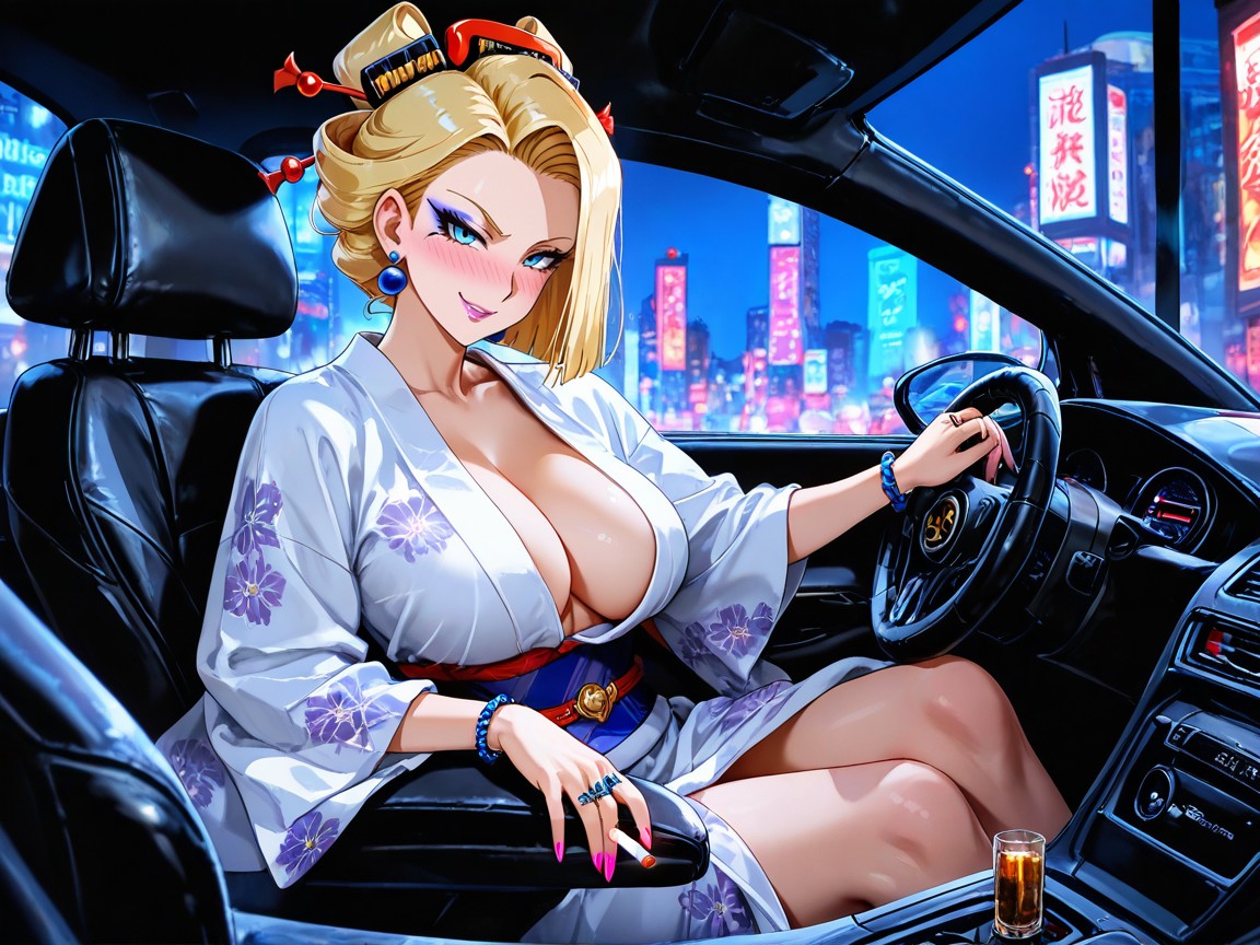 Body, Wearing A White Sexy Kimono, Dark Cinematic Lighting Hentai AI Porn