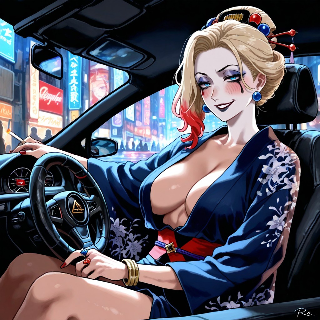 A Night City Street With Illuminated Skyscrapers And Lampposts, Cinematic Lighting, Blue Eyes Hentai AI Porn