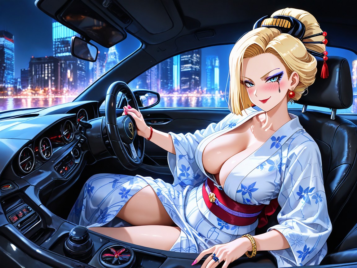 A Night City Street With Illuminated Skyscrapers And Lampposts, Perfect Fit Body, Makeup Hentai AI Porn