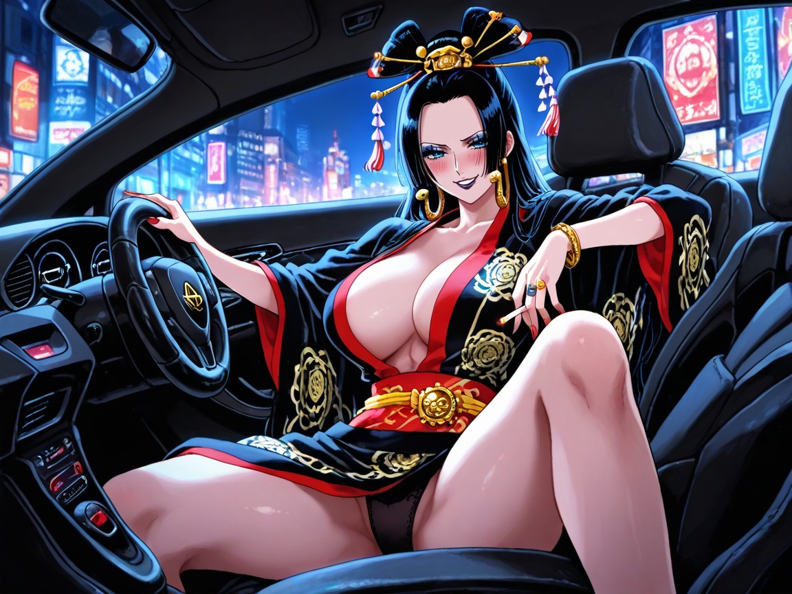 Fit, Boa Hancock Wearing A Black Sexy Kimono, Extremely Beautiful Woman Hentai AI Porn