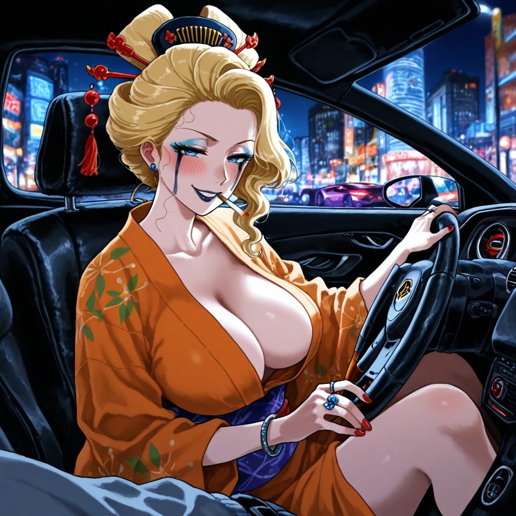 Wavy Hair, Driving A Pink Lamborghini, Ultra Detailed Hentai AI Porn