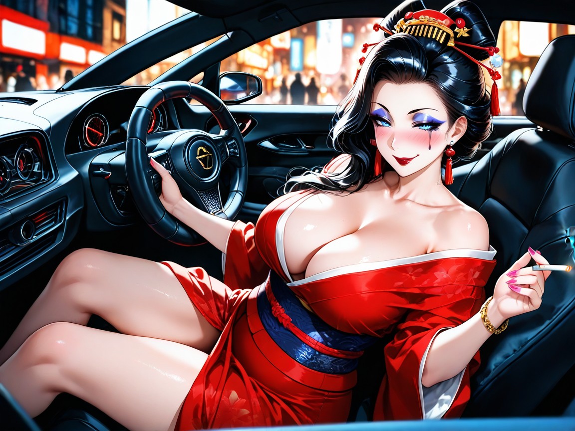 With A Smile On Her Face, Tanned Skin, Geisha Makeup Hentai AI Porn