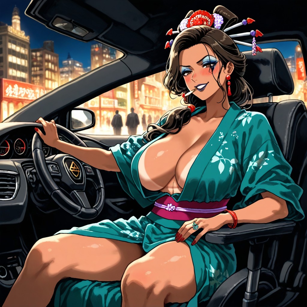 Rings, Sitting Inside Car Driving The Car, Red Nails Hentai AI Porn