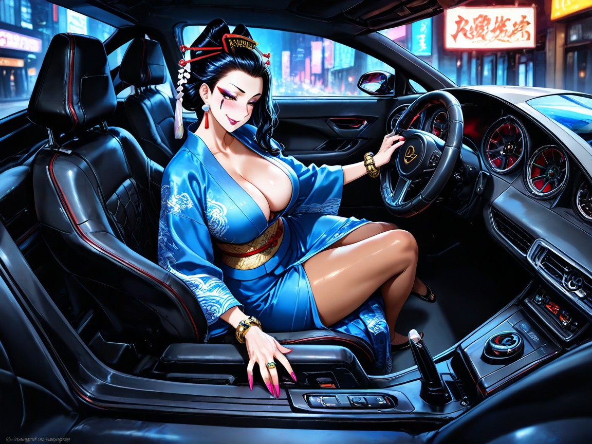 Geisha Makeup, With A Smile On Her Face, Mischievous (smiling While Blushing) Hentai AI Porn
