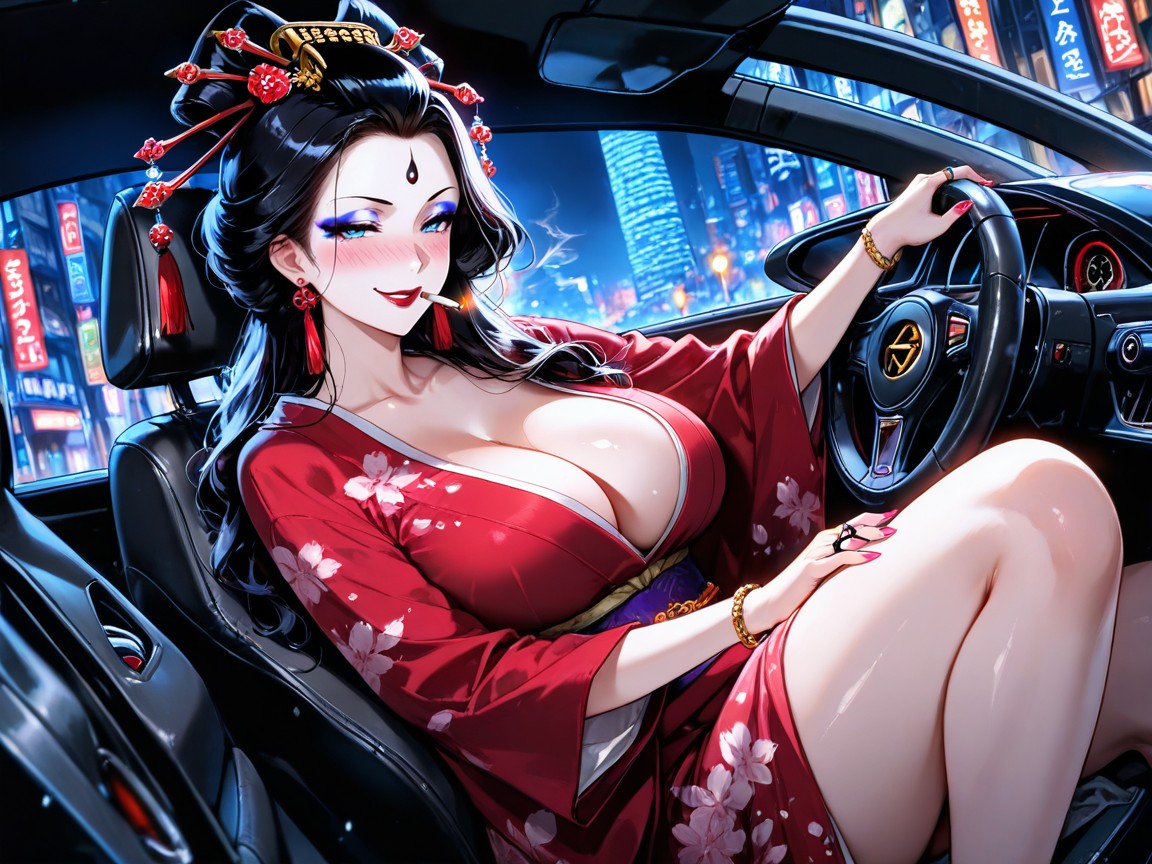 City, Bracelets, Driving A Red Lamborghini Hentai AI Porn