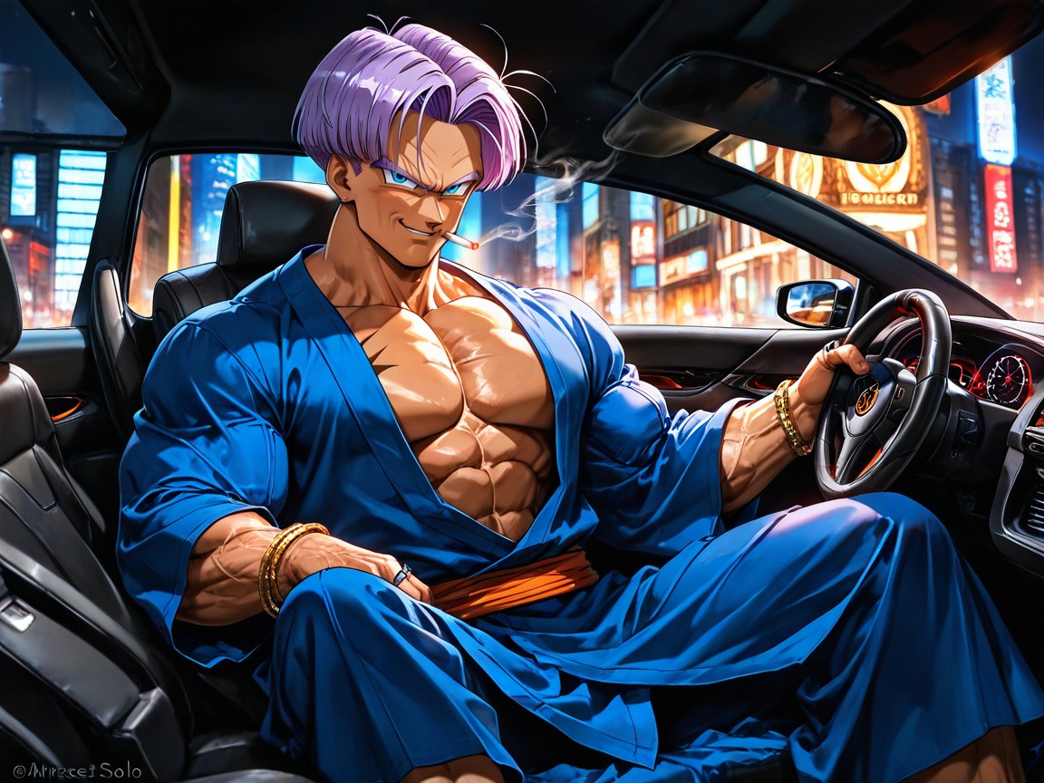 Trunks From Dragonball Z, ¾ Angle From The Front And Right, Tanned Skin Hentai AI Porn