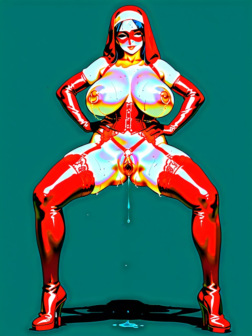 Large Ass, Red Lace Corset, Open Clitoris Hentai AI Porn