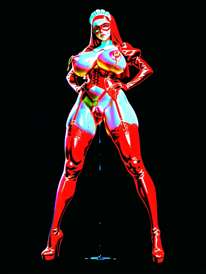 Super Detailed Labia, Shaved Pussy, Red Nun Hentai AI Porn