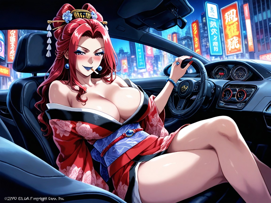 Jessie From Pokemon Wearing A Red Sexy Kimono, Smile, Rings Hentai AI Porn
