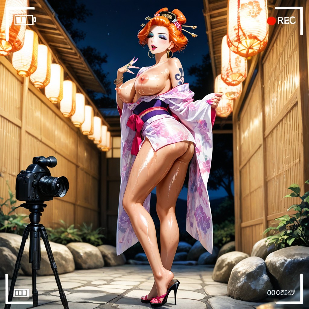 Night, Tan Lines, Breasts Exposed Hentai AI Porn