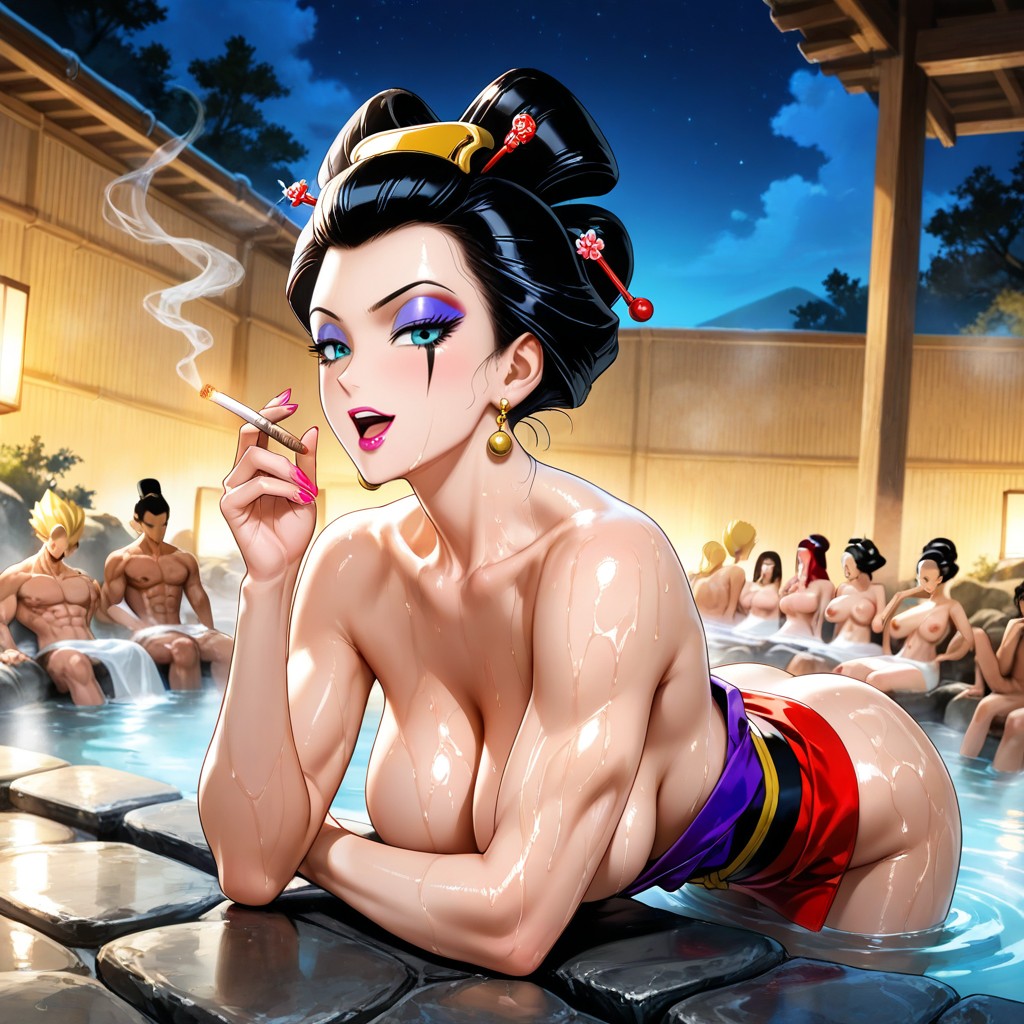 Smoking Cigarettes, Fit, Onsen Hentai AI Porn