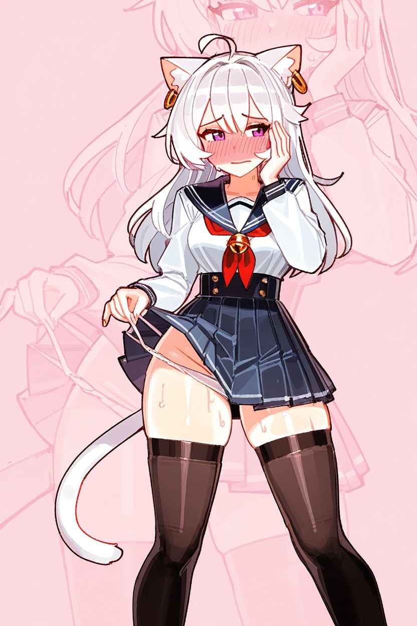 Purple Eyes, Dutch Angle, Black Thigh-highs Hentai AI Porn