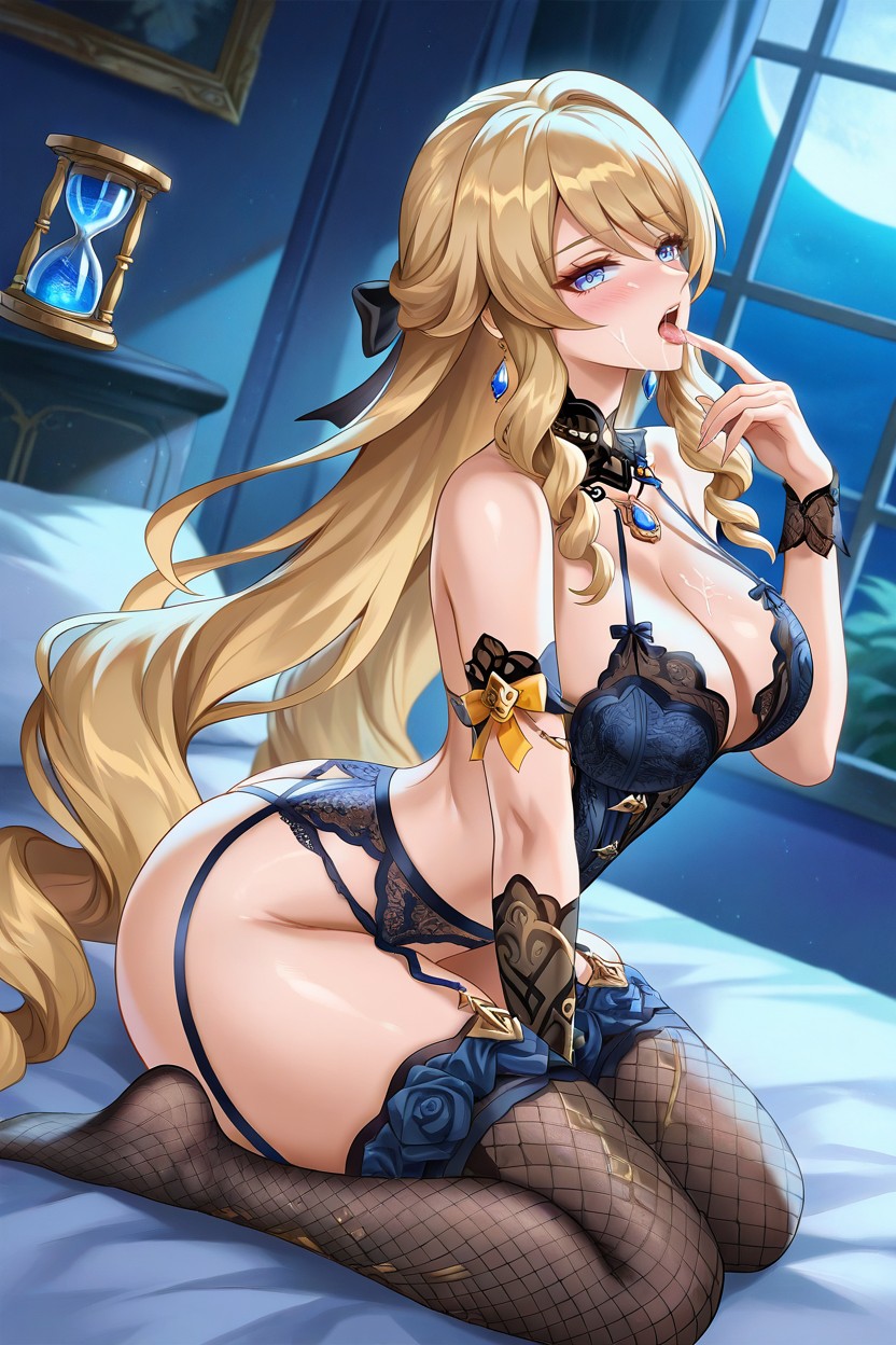 Kacyu Art Style, Navia From Genshin, Open Mouth Hentai AI Porn