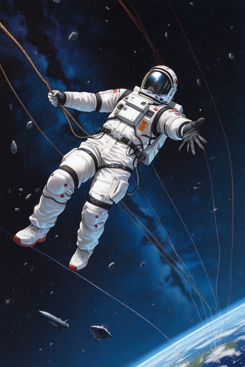 Deep Space Stars, Astronaut Spinning In Zero Gravity, Cinematic Framing Hentai AI Porn