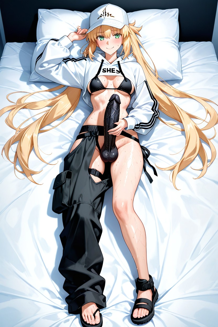 Perfect Sexy Figure, Relaxed, Asymmetrical Split-leg Cargo Pants Covering One Leg Hentai AI Porn