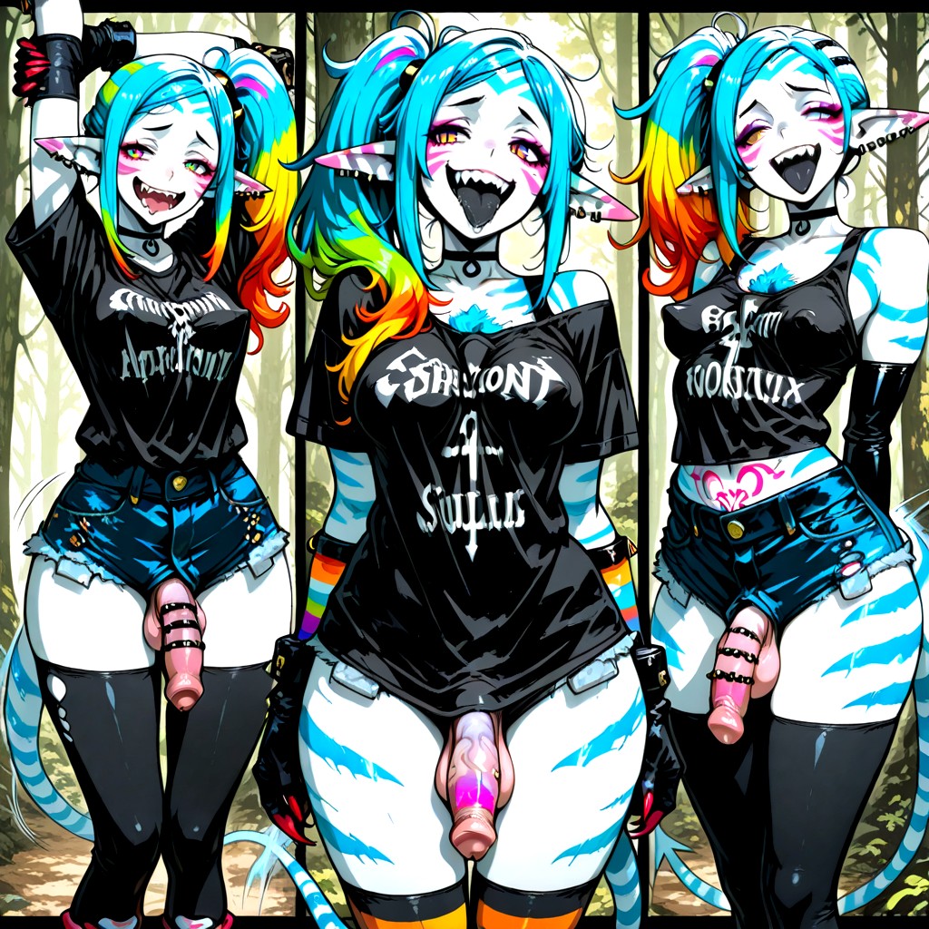 Face Tattoos, Knees Together, Pierced Striped Skin Hentai AI Porn