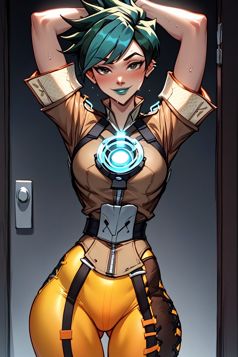 Tracer Outfit, Curvy Body, Arms Up Hentai AI Porn