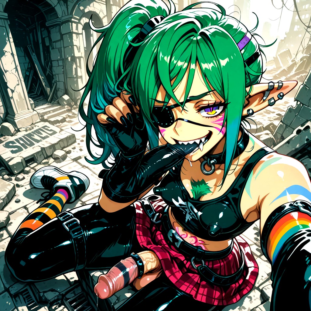 Slit Pupils, Collar, Rainbow Hair Hentai IA
