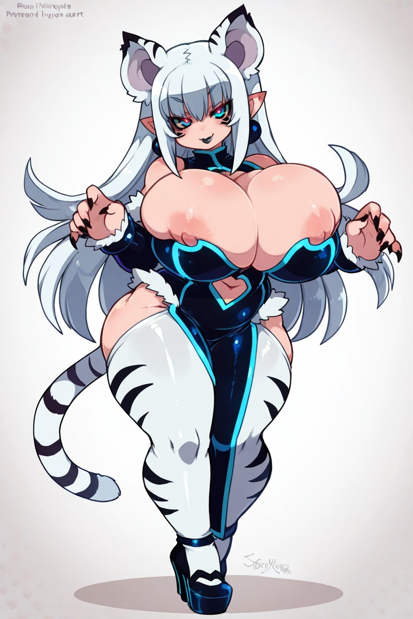 Full Body, Black Eye Shadow, White Tail Hentai AI Porn