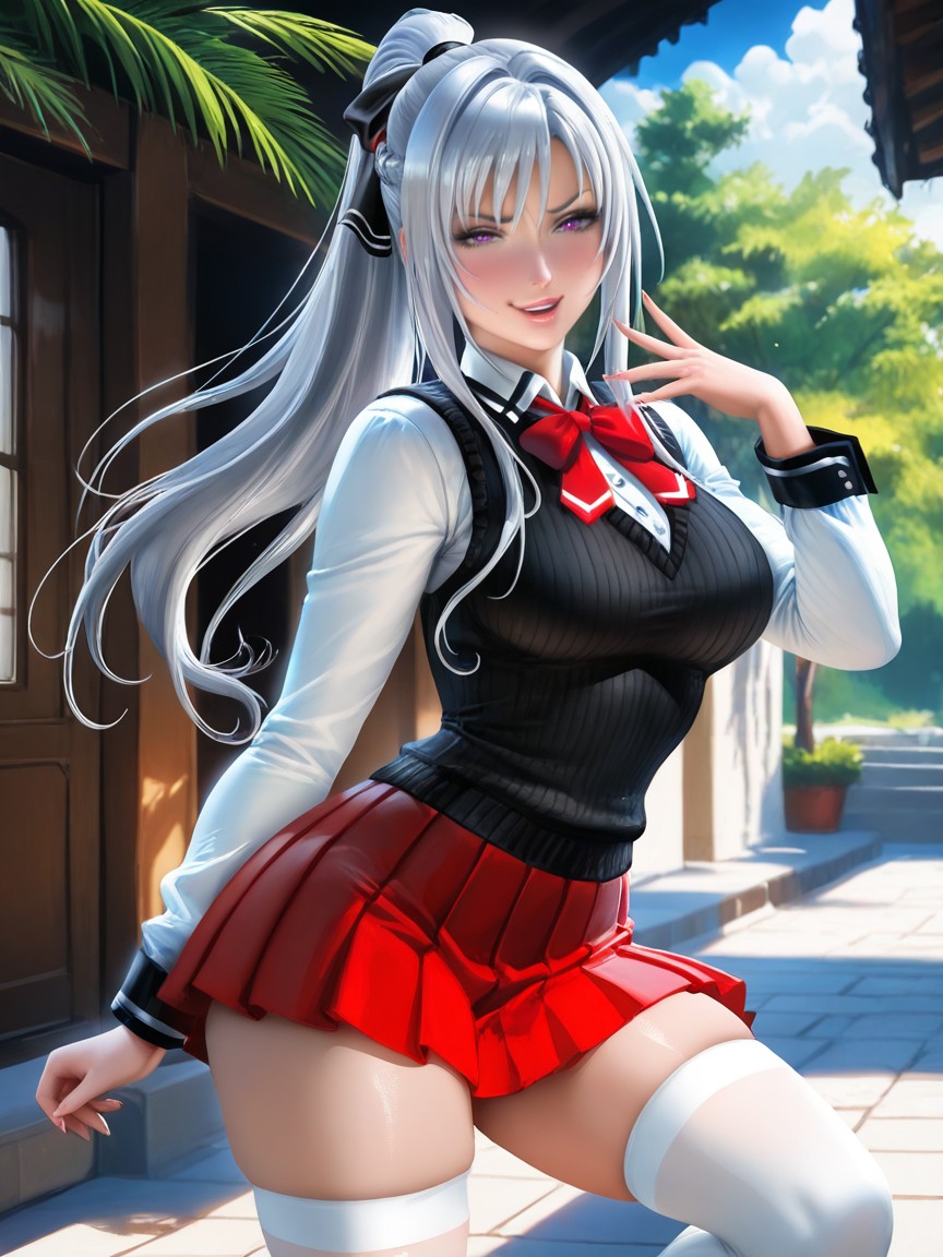 Amazing Quality, In The Courtyard Of An Academy Campus, Ak- From Woman's Frontline Hentai AI Porn