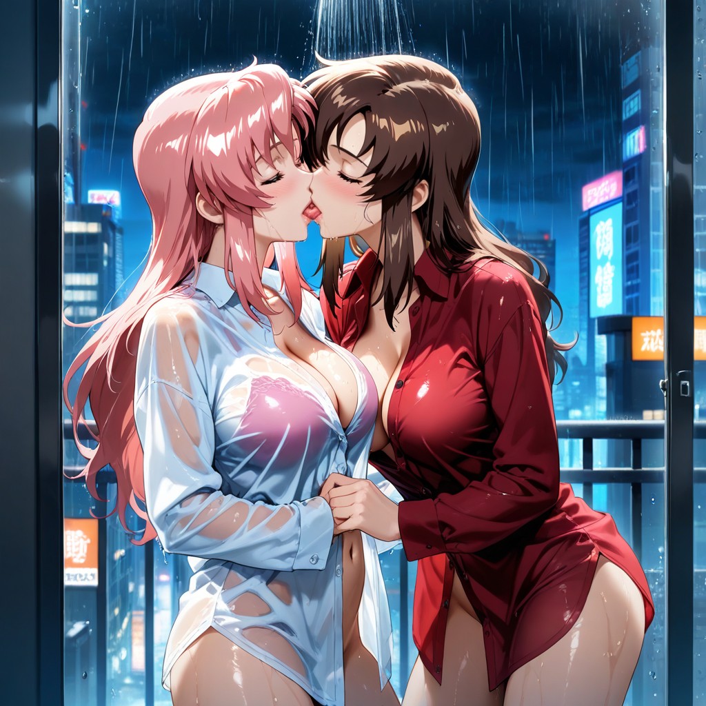 Long Shirt, Sheer Military Shirt, Red Sheer Shirt Hentai AI Porn