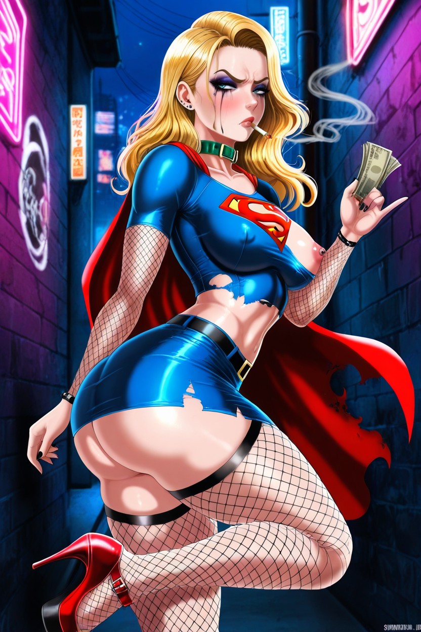 25+, Blue Latex Crop Top, Nipples Showing Hentai AI Porn