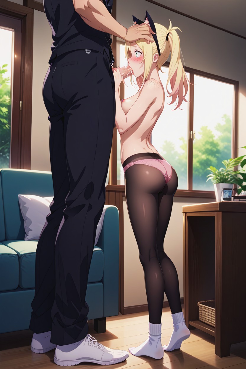 Topless, Living Room, Delighted Hentai AI Porn