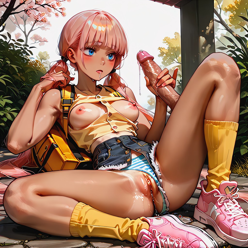 Yellow Backpack, Extremely Beautiful Stunning Female, Straight Hair Hentai AI Porn