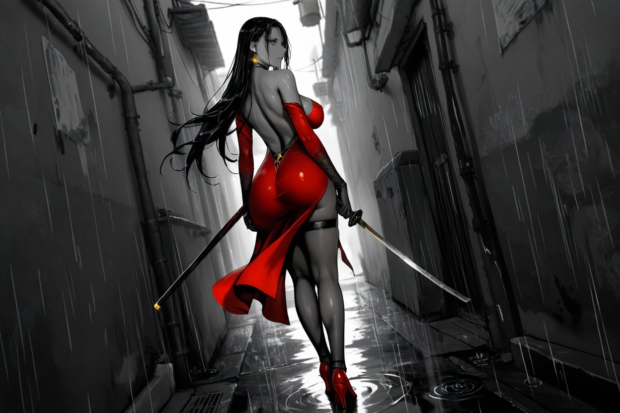 Noir, Toned Thighs, Minimal Gold Drop Shaped Earrings Hentai AI Porn
