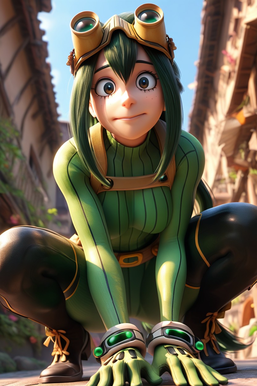 Front View, Squatting, City Hentai AI Porn