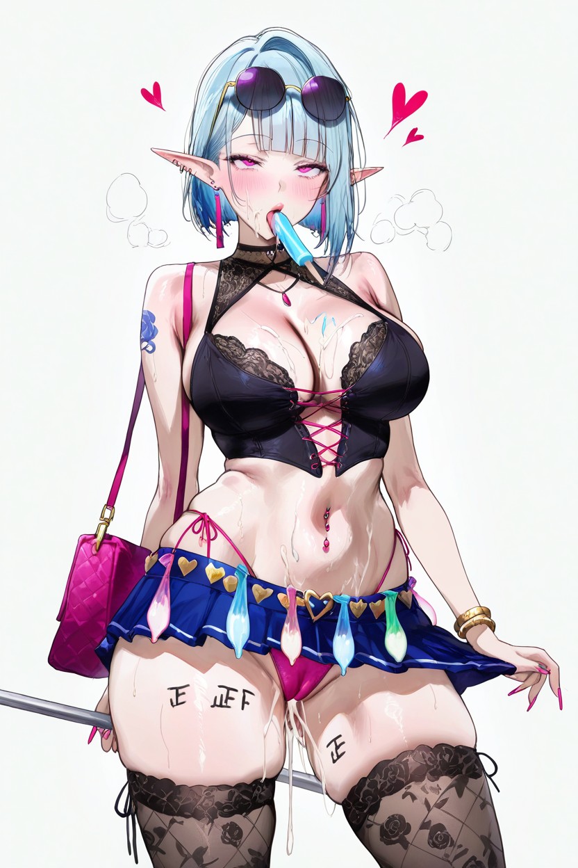 Lace Up Corset Crop Top, Neat Blunt Bangs, Cum On Breast Hentai IA