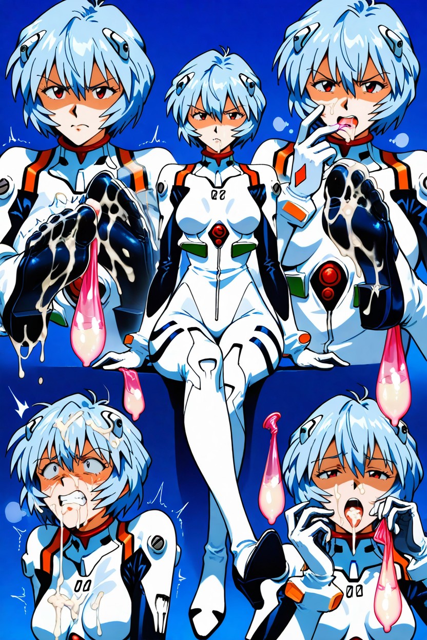 Holding A Used Condom In Hands, Shaded Face, Rei Ayanami From Neon Genesis Evangelion Hentai IA