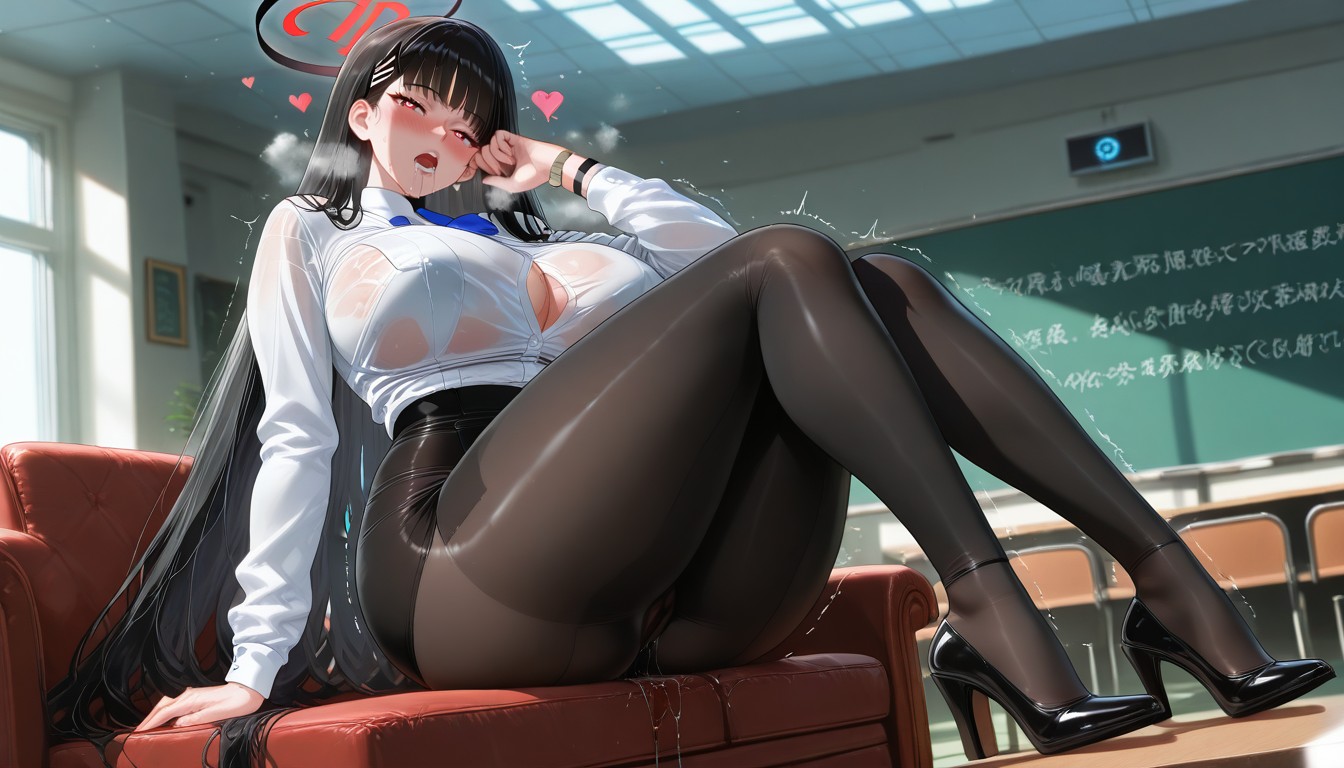 Front View, Pussy Juice Puddle, Sweaty Skin Hentai AI Porn