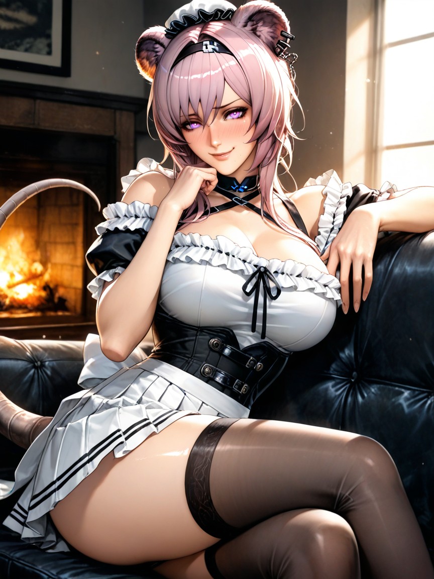 Excited, Lin From Arknights Wearing A Uniform, High Resolution Hentai AI Porn