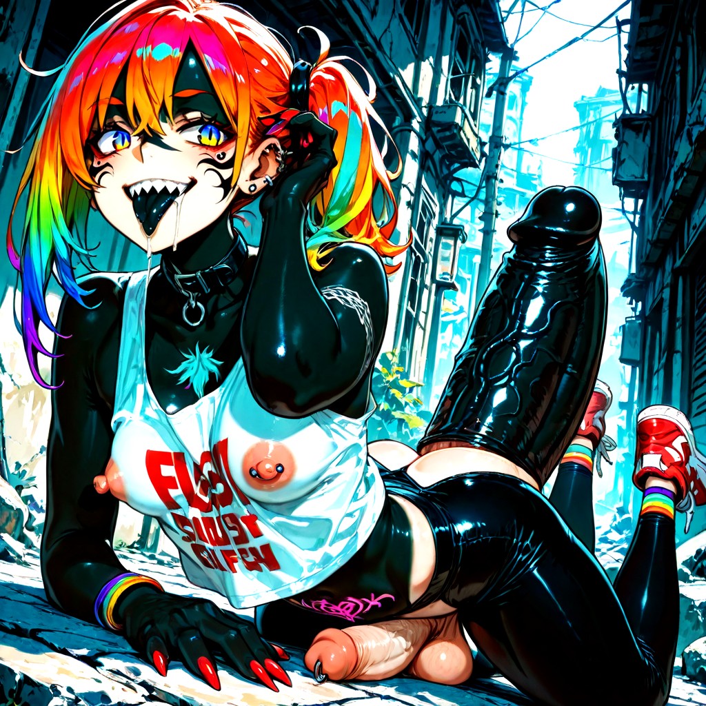Futanari, Many Piercings, Sharp Teeth Hentai AI Porn