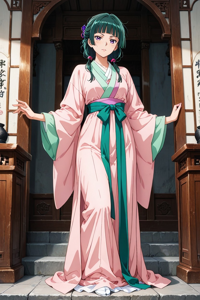 Wispy Bangs, Dark Green Hair, Anime Style Hentai AI Porn