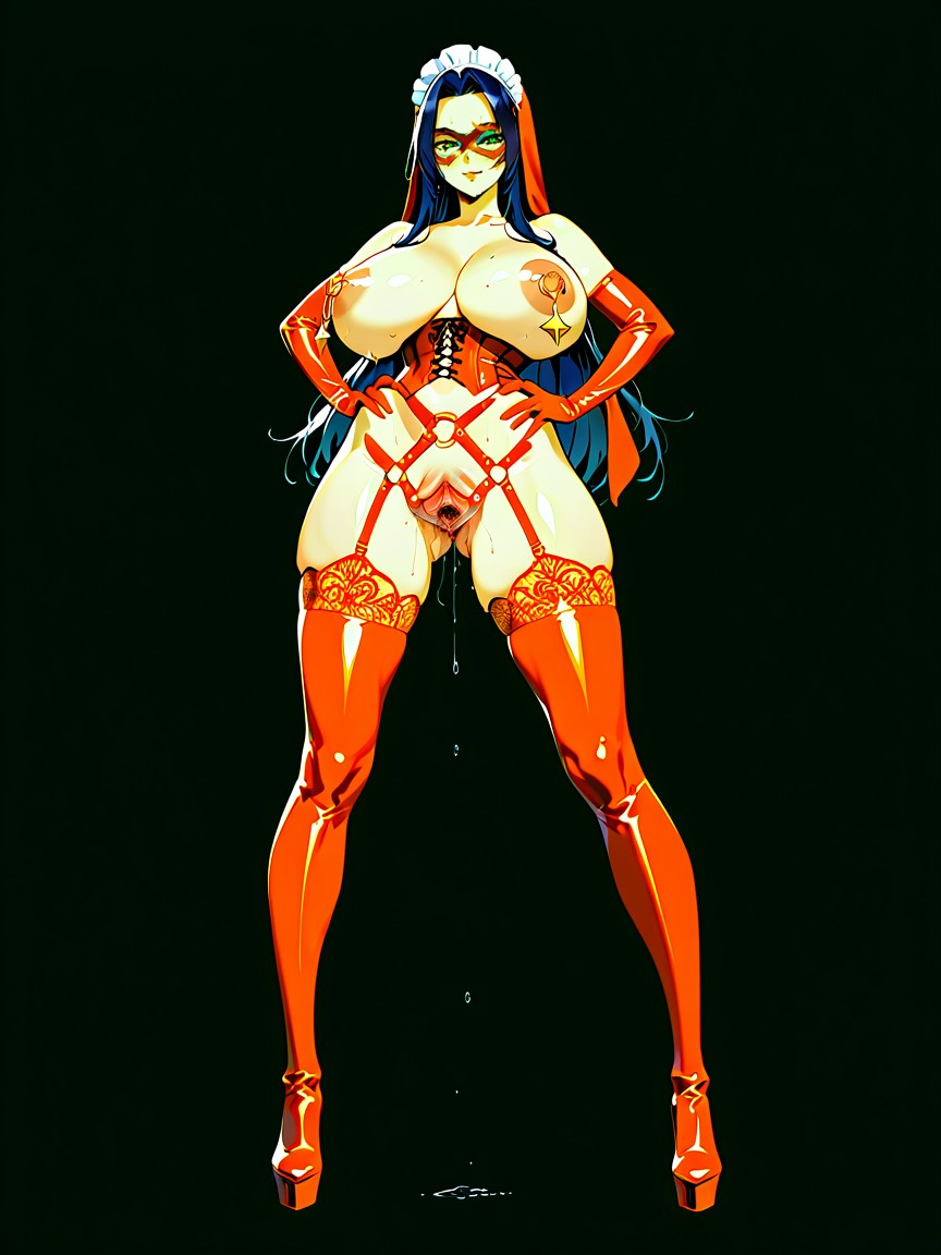 Engorged Clitoris, Red Lace Corset, Standing Hentai AI Porn