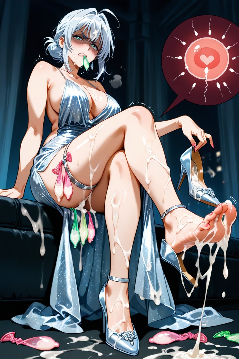 Motion Lines, A Lot Ring Used Condom Thigh Circumference, Excessive Cum Hentai AI Porn